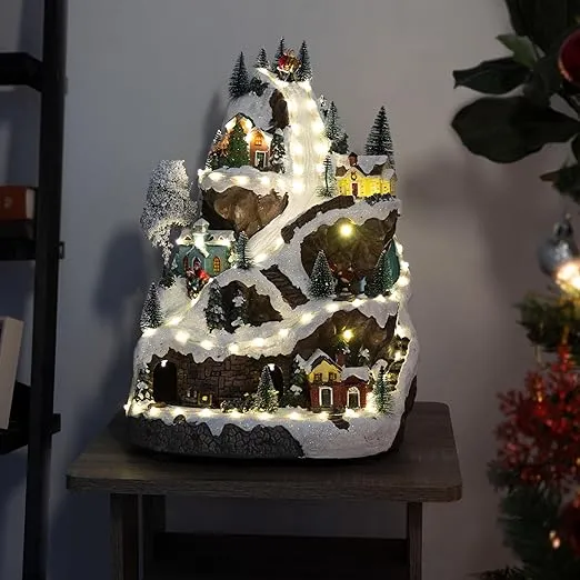 Alpine Corporation 18"H Indoor Animated Winter Wonderland Set with LED Lights and Music