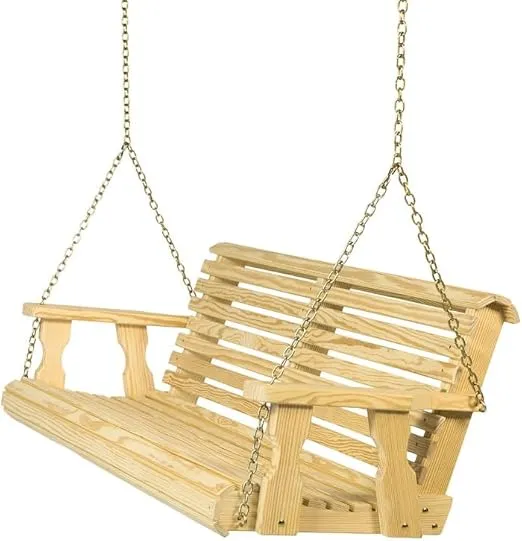 Amish Casual Heavy Duty Wooden Roll Back 5 Foot Porch Swing in Unfinished, Authentic Amish Craftsmanship from Treated Pine with 700 Lb. Weight Capacity