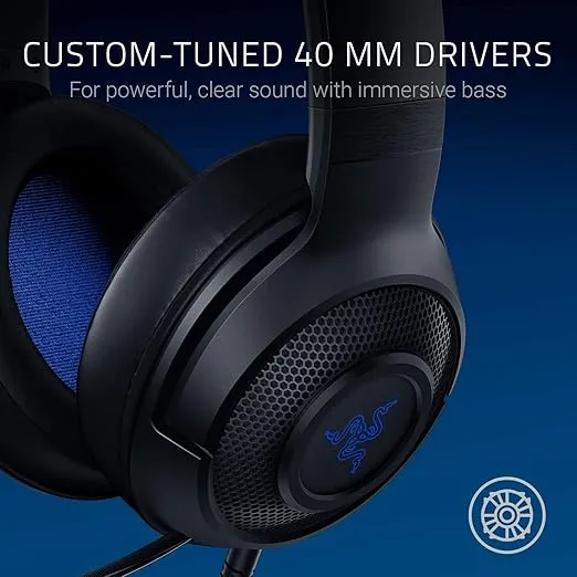 Razer Kraken X for Console - Wired Console Gaming Headset (Bendable Cardiod Microphone, Custom-Tuned 40 mm Drivers, 3.5 mm Connection, Oval Ear Cushions, Adjustable Headband) Black-Blue