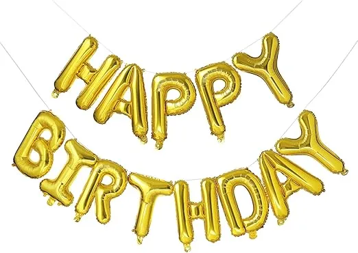 Gold Happy Birthday Balloons Banner 16 Inch Aluminum Foil Letters Birthday Sign Banner Bunting Reusable Balloon for Boys Girls Kids and Adults Birthday Party Decorations