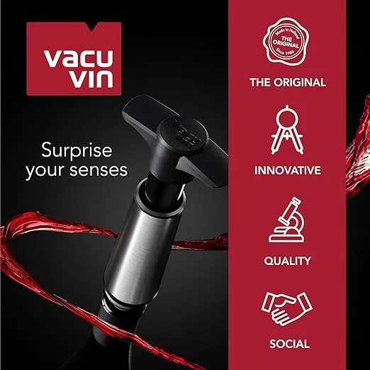 Vacu Vin Wine Saver Pump Black with Vacuum Wine Stopper - Keep Your Wine Fresh for up to 10 Days - 1 Pump 1 Stopper - Reusable - Made in the Netherlands