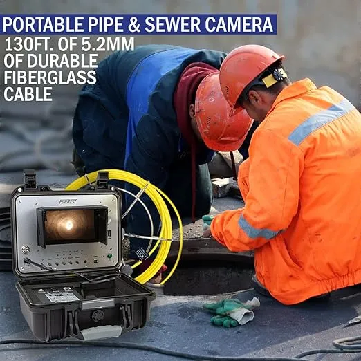 Sewer Drain Inspection Camera, 130ft Fiberglass Cable, 7" LCD Monitor, DVR Recorder & Battery, 512Hz Sonde Transmitter, Borescope Snake Camera, IP68 Waterproof Lens with Lights, Plumbing Tool
