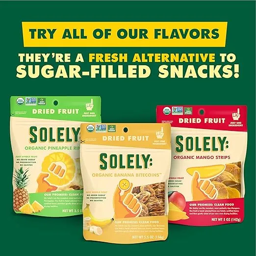 SOLELY Organic Dried Pineapple Rings, 3.5 oz, 6 Pack – Real Fresh Fruit, Portable On-the-Go Snack, Vegan, Non-GMO, No Sugar Added, Not From Concentrate, Shelf-Stable, Healthy Snack for Kids & Adults