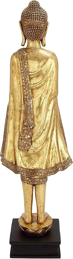 Deco 79 Polystone Buddha Decorative Sculpture Meditating Home Decor Statue with Engraved Carvings and Relief Detailing, Accent Figurine 16" x 11" x 54", Gold