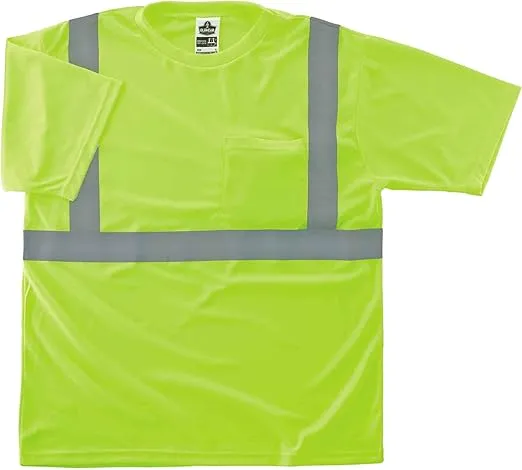 Ergodyne GloWear 8289 Safety T-Shirt, High Visibility Polyester, ANSI-Compliant Reflective, Chest Pocket,Short Sleeve Type R, Class 2,Lime,5X-Large