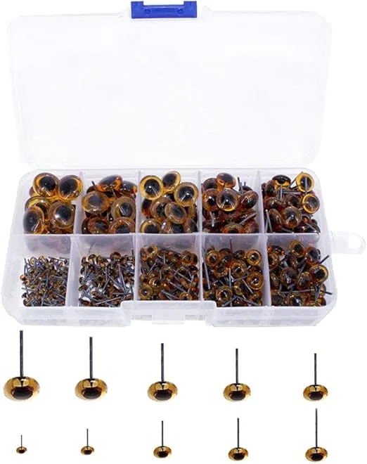 Bestartstore 1Box(100pcs) 3/4/5/6/7/8/9/10/11/12mm Amber Glass Eyes Kits for Needle Felting Bears Dolls Decoys Sewing