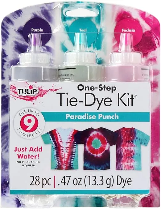 Tulip One-Step Tie-Dye Kit Premium Supplies, Easy Techniques & Fabric Designs Tie Dye, Paradise Punch 3 Color Kit
