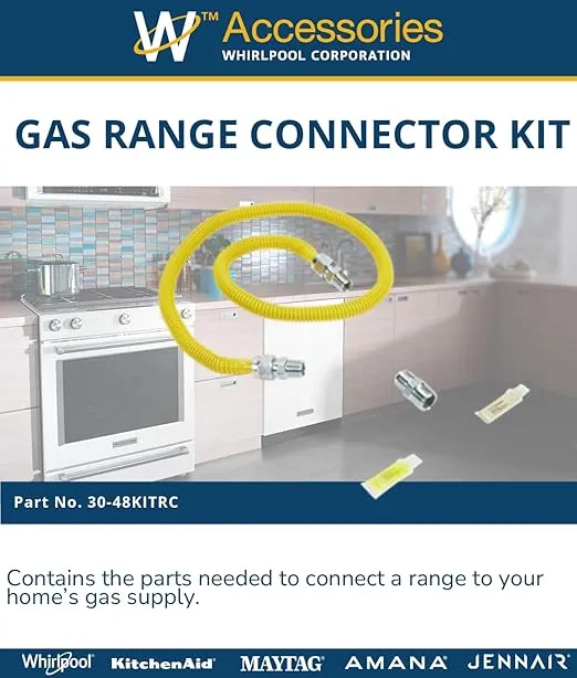 Whirlpool 30-48KITRC Genuine OEM Connector Kit For Gas Ranges – Replaces 1200186, 18001065, 30-48KITR, 30-48KITRA, AH1485650, EA1485650, PS1485650, WPKIT30-48 , white