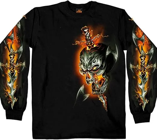 Hot Leathers Black Electric Skull Long Sleeve T-Shirt