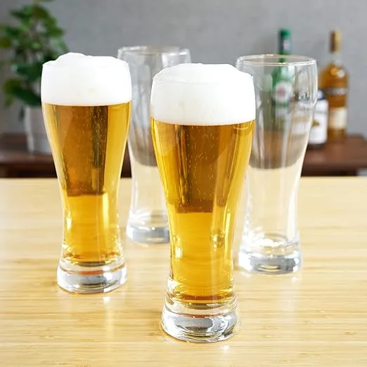 True Pilsner Beer Glasses, Wheat, Belgian Drinking Cups, Hosting Parties, Game Night, BBQ, Beach Pool Outdoor Party, Home Bar, Glassware, 23 oz, Set of 4, Clear