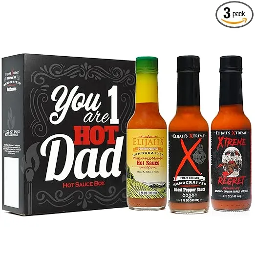 Elijah's Xtreme #1 Dad Hot Sauce Variety Pack - 3 Bottle Father's Day Hot Sauce Gift Sets Includes Pineapple Mango Habanero, Ghost Pepper Sauce, and Carolina Reaper Hot Sauces - Best Gifts for Dad