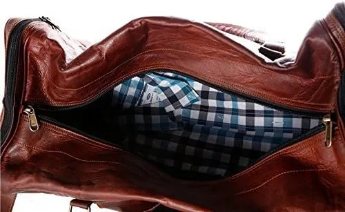 Leather Duffel Bag 28 inch Large Travel Bag Gym Sports Overnight Weekender Bag by Komal's Passion Leather (Brown)