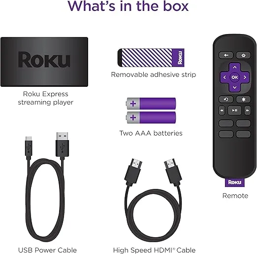 Roku Express | HD Roku Streaming Device with Standard Remote (no TV controls), Free & Live TV
