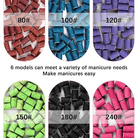 Sanding Bands for Nail Drill,300Pcs Nail Sanding Bands 80#100#120#150#180#240#Different Grits Sanding Bands with 3/32Inch Mandrel Nail Drill Bits