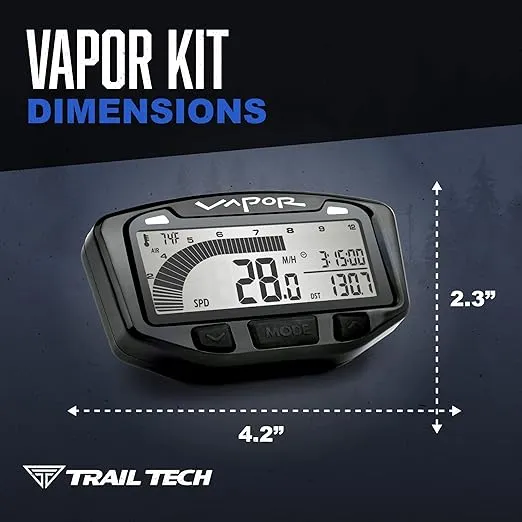 Trail Tech 752-115 Vapor Digital Speedometer Tachometer Gauge Kit, 1984-2015 Honda Yamaha TRX TW Raptor Wolverine