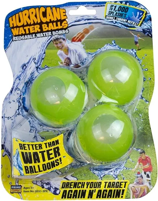 Prime Time Toys Hurricane Reusable Water Balls – 3-Pack Reusable Water Balloons for Kids Age 5+ – Silicone Water Balloons with Self Sealing Quick Fill, Refillable Water Balloons, Safe No Magnets