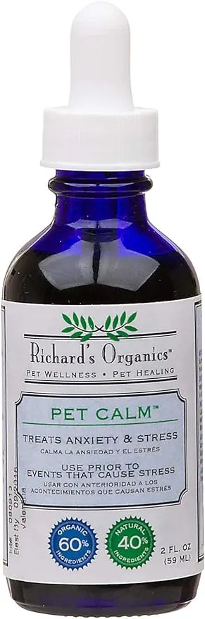 Richard’s Organics Pet Calm, 2 oz. Bottle with Dropper – Natural Cat and Dog Anxiety Relief – 100% Natural Pet Stress Relief – Drug-Free Calming Drops, Settles Nerves and Reduces Hyperactivity