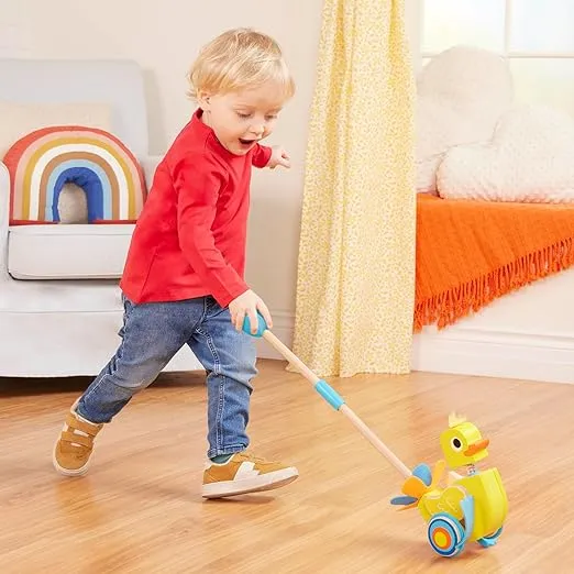 Battat – Waddling Push Toy – Wooden Duck – Walks & Flaps – Silly Sounds & Bobble Head – 12 Months + – Quack & Go Duck