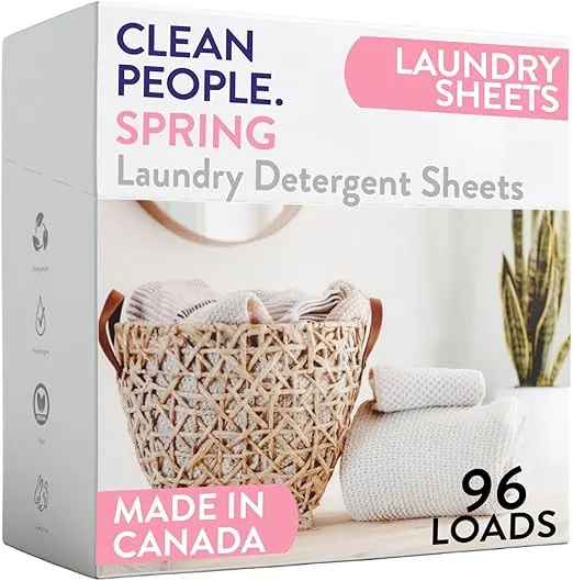 The Clean People Laundry Detergent Sheets - Hypoallergenic Laundry Soap - Ultra Concentrated, Recyclable Packaging, Stain Fighting - Spring Scent, 96 Pack