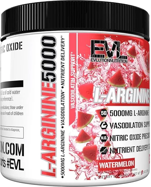Evlution Nutrition Nitric Oxide Booster L-Arginine Supplement - High Potency Nitric Oxide Supplement with 5000mg of L Arginine for Enhanced Pumps Energy Muscle Growth and Vascularity NO Booster