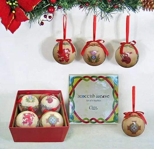 Royal Tara Scottish Emblem Christmas Baubles Set of 4