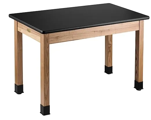 National Public Seating High Pressure Laminate Top Science Lab Table, 24" X 48", Black Top & Ashwood Legs