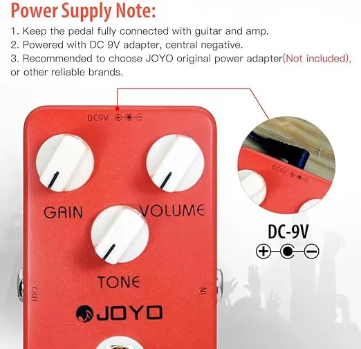 JOYO Distortion Pedal Crunch Distortion of British Classic Rock Distortion Effect for Electric Guitar - True Bypass (JF-03)