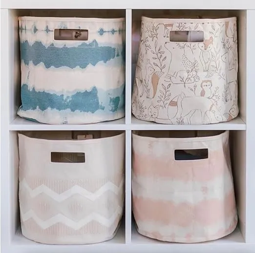 Crane Baby Fabric Round Nursery Storage Basket, Toy Storage, Woodland Nursery Decor, 13"x12", Toy Basket, Baby Storage Organizer, Toy Organizers and Storage Bins, Baby Organizers and Storage, Toy Bins