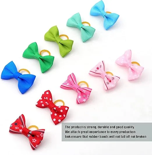 YAKA 60PCS (30 Paris) Cute Puppy Dog Small Bowknot Hair Bows with Rubber Bands Handmade Hair Accessories Bow Pet Grooming Products(Mix Colors)