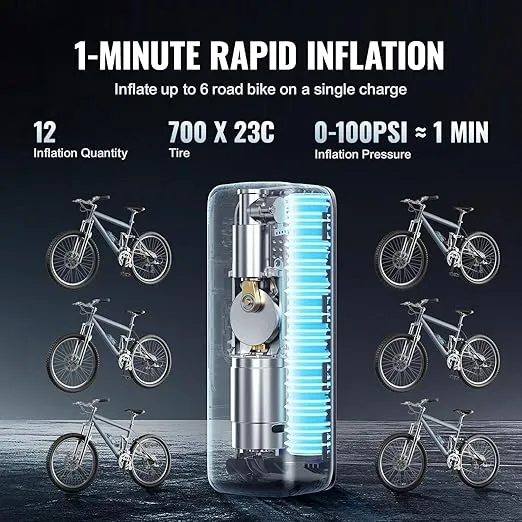 VEVOR Electric Bike Pump, 150PSI Tire Inflator Portable Air Compressor with Auto Shut-Off and LCD Screen, Electric Air Pump with Presta Schrader Valve for Motorcycle Bike Car Ball