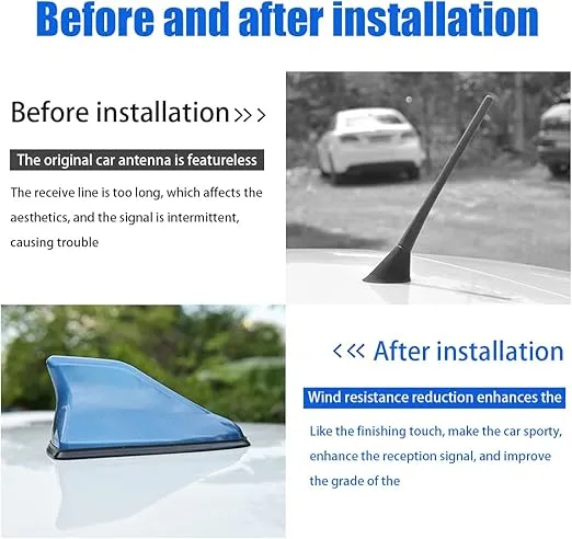 Car Shark Fin Antenna Cover, Roof Aerial Base AM/FM Radio Signal for Car SUV Truck, Vehicle Shark Fin Shape Cover with Adhesive Tape, Car Accessories Antenna Replacement Fits Most Cars Gold
