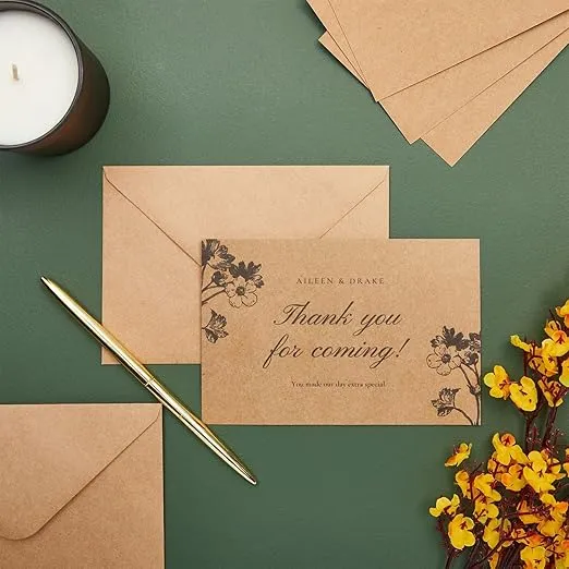 48 Pack Blank Stationery Cards and Envelopes 4x6 In - Brown Printable Postcards for Open When Letters, Wedding Invitations, Thank You, Baby Shower