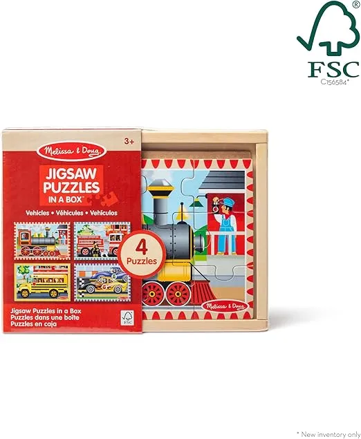 Melissa & Doug Vehicles 4-in-1 Wooden Jigsaw Puzzles in a Storage Box (48 pcs) - FSC Certified