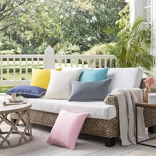 Phantoscope Pack of 2 Outdoor Waterproof Throw Pillow Covers Decorative Square Cushion Case Patio Pillows for Couch Tent Sunbrella (18''x18'', Yellow)
