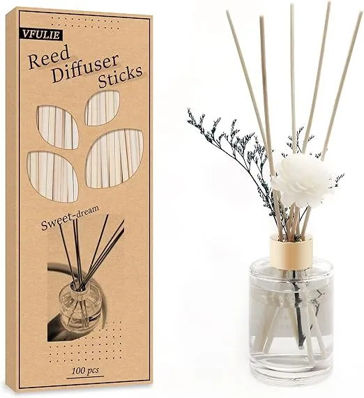 VFULIE 100PCS Reed Diffuser Sticks, 10 Inch Natural Rattan Wood Sticks Essential Oil Aroma Diffuser Sticks Refill Replacement for Aroma Fragrance (Primary Color)