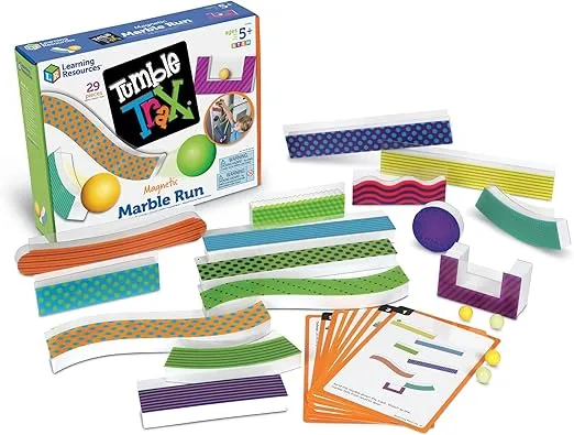 Learning Resources Tumble Trax Magnetic Marble Run, STEM Toy, 28 Piece Set, Ages 5+,Multi-color,5"