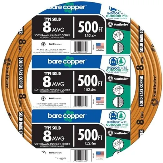 Southwire 10632802 500 ft. 8-Gauge Solid SD Bare Copper Grounding Wire