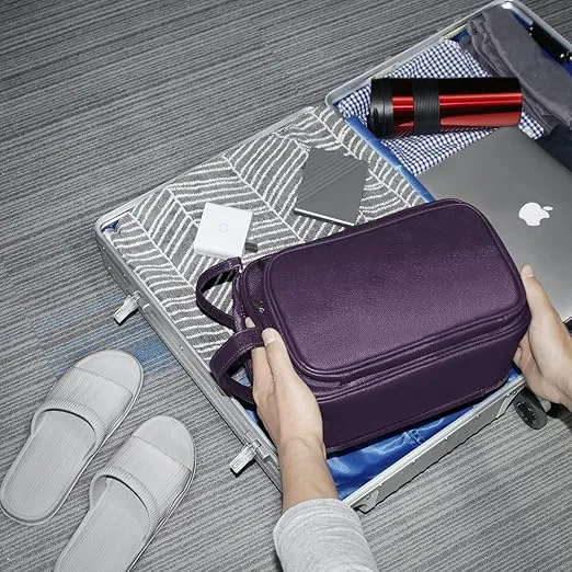 Buruis Extra Large Toiletry Bag for Men & Women, Travel Toiletry Organizer Dopp Kit Water-resistant Shaving Bag, PU Leather Cosmetic Organizer Bathroom Shower Bag for Toiletries, Accessories (Purple)