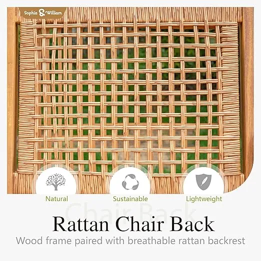 Sophia & William 9-Piece Patio Outdoor Dining Table Chair Set, Rattan Furniture Set of 8 Rattan Chairs and 1 Acacia Wood Rectangular Table for Yard, Garden, Porch and Poolside