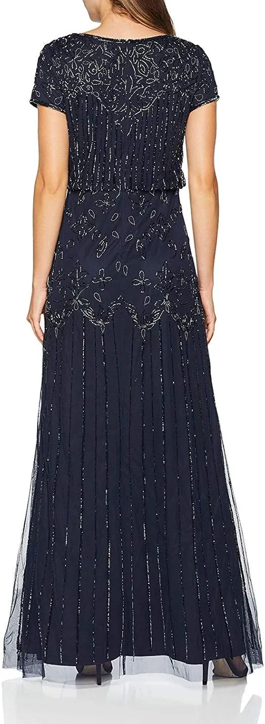 Adrianna Papell Women's Short Sleeve Beaded Gown