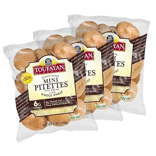 Toufayan Whole Wheat Mini Pitettes | Bite Size Pita Bread | Vegan | Kosher (3 Pack) (Whole Wheat)