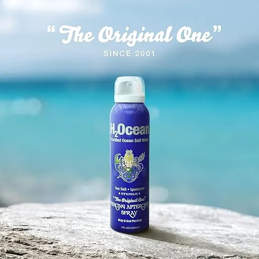 H2Ocean Piercing Aftercare Spray - Sea Salt Saline Piercing Spray for Piercing Aftercare - Natural, pH-Balanced Body Piercing Care with 82 Trace Elements & Minerals - 4 oz