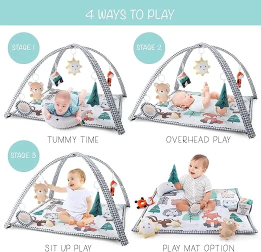 The Peanutshell Unisex Baby Play Gym & 7-in-1 Play Mat - Playmat Baby Toys 0-6, 6-12 Months Tummy Time Mat with Hanging Toys, Soft Padded Mat for Newborns, Infants - Woodland