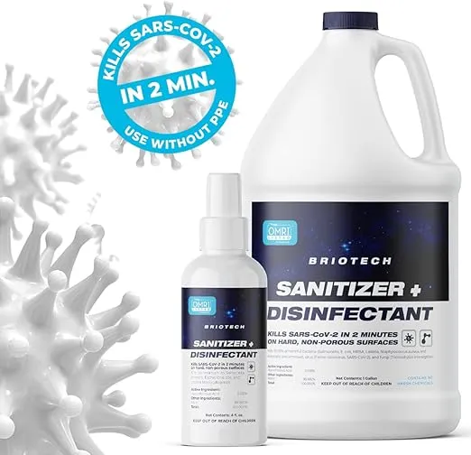 BRIOTECH Sanitizer Disinfectant Hypochlorous Spray, Kills 99.99% of Viruses & Bacteria, Eliminate Odor, Gentle for Nurseries & Play Rooms, Rinse Free Food Contact Surface Sanitizer, 32 fl oz