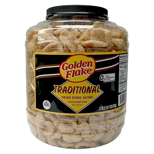 Golden Flake Pork Rind Barrel, Traditional, 17 oz. Barrel, Low Carb Snack, Light and Airy Pork Skins with the Perfect Amount of Salt