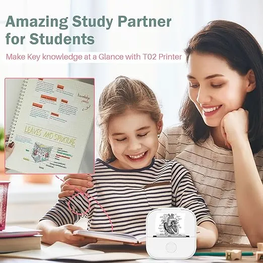 Print Pods Mini Printer - Sticker Printer Mini Thermal Printer T02 Sticker Maker Machine Mini Portable Printer Pocket Printer Inkless Printer for Anatomy Flashcard, Journal, Note, Kids, Green