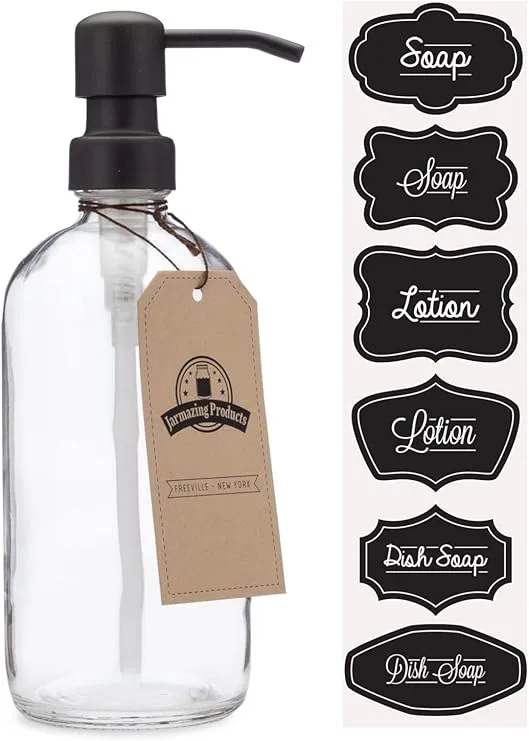 Clear Glass Pint Jar Soap and Lotion Dispenser with Metal Pump (Black/Dark Bronze)