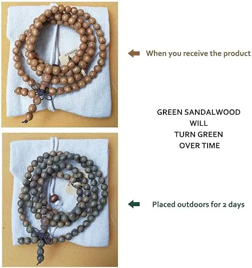 HAPPEACE 6mm Natural Fragrant Green Sandalwood 108 Mala Beads - Tibetan Buddhism Prayer Beads