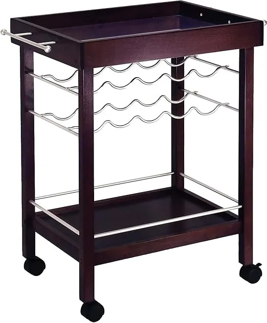Winsome 33 1/4 x 30 x 18 1/2-Inch Mirror Top Bar Cart With Wine Rack, Dark Espresso (92329)