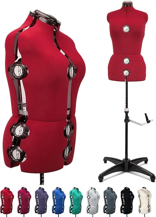 BHD BEAUTY Red 13 Dials Female Fabric Adjustable Mannequin Dress Form for Sewing, Mannequin Body Torso with Tri-Pod Stand, Up to 70" Shoulder Height. (Large)